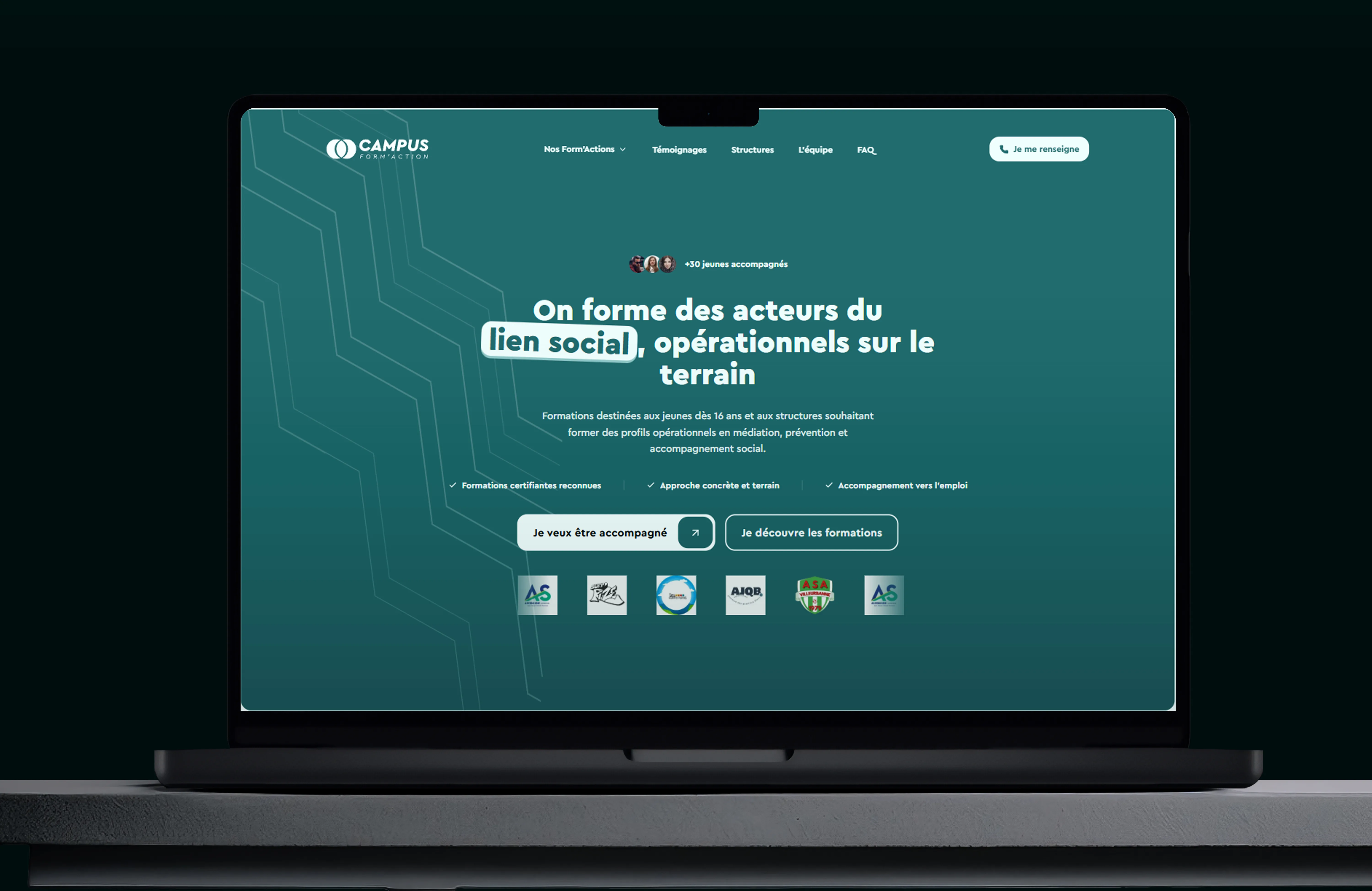 Site Campus Form'Action (site vitrine - cfa secteur social) réalisé par Kawn Studio