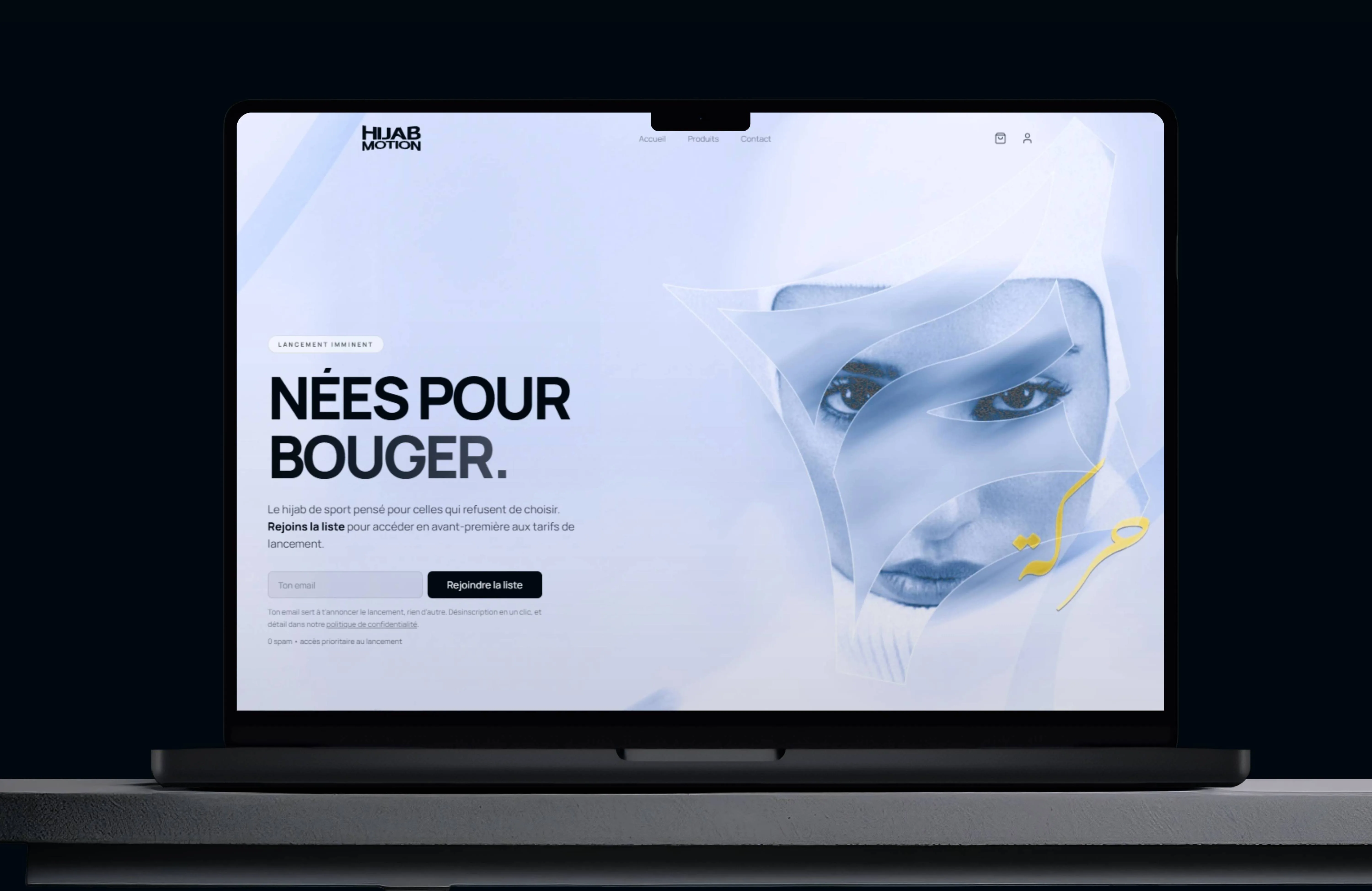 Site Hijab Motion (site e-commerce - marque de hijabs de sport) réalisé par Kawn Studio